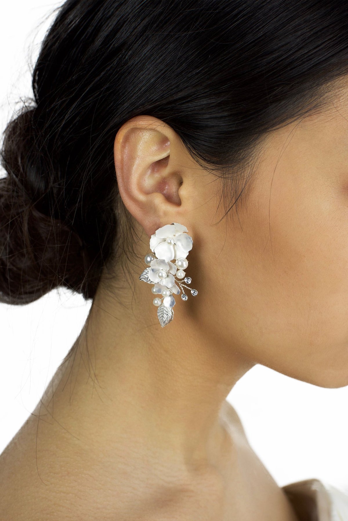 Aurelia Silver Pearl Bridal Earrings