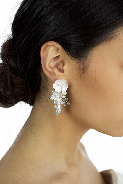 Aurelia Silver Pearl Bridal Earrings