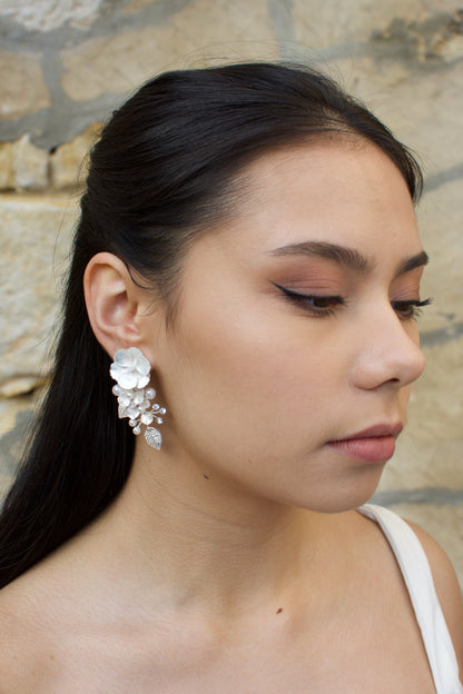 Aurelia Silver Pearl Bridal Earrings